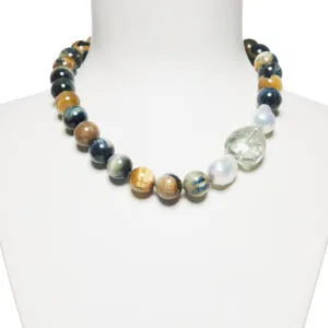Collier en Oeil de Faucon et Prasiolite