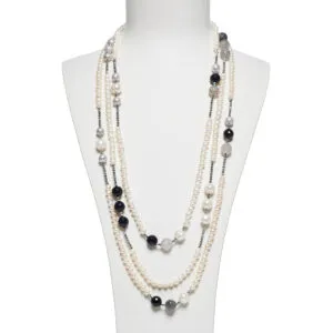 Collana multifilo in Perle, Quarzo Grigio ed Agata