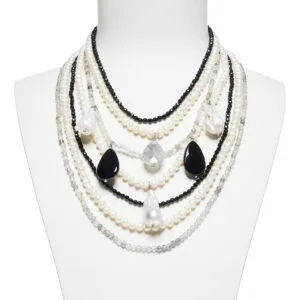 Collana multifilo in Agata, Perle e Quarzo Grigio