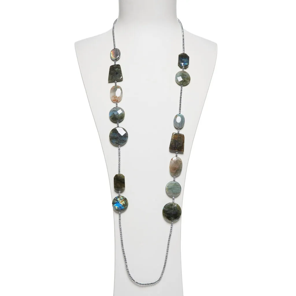 Collana infilata in Labradorite ed Ematite rodiata