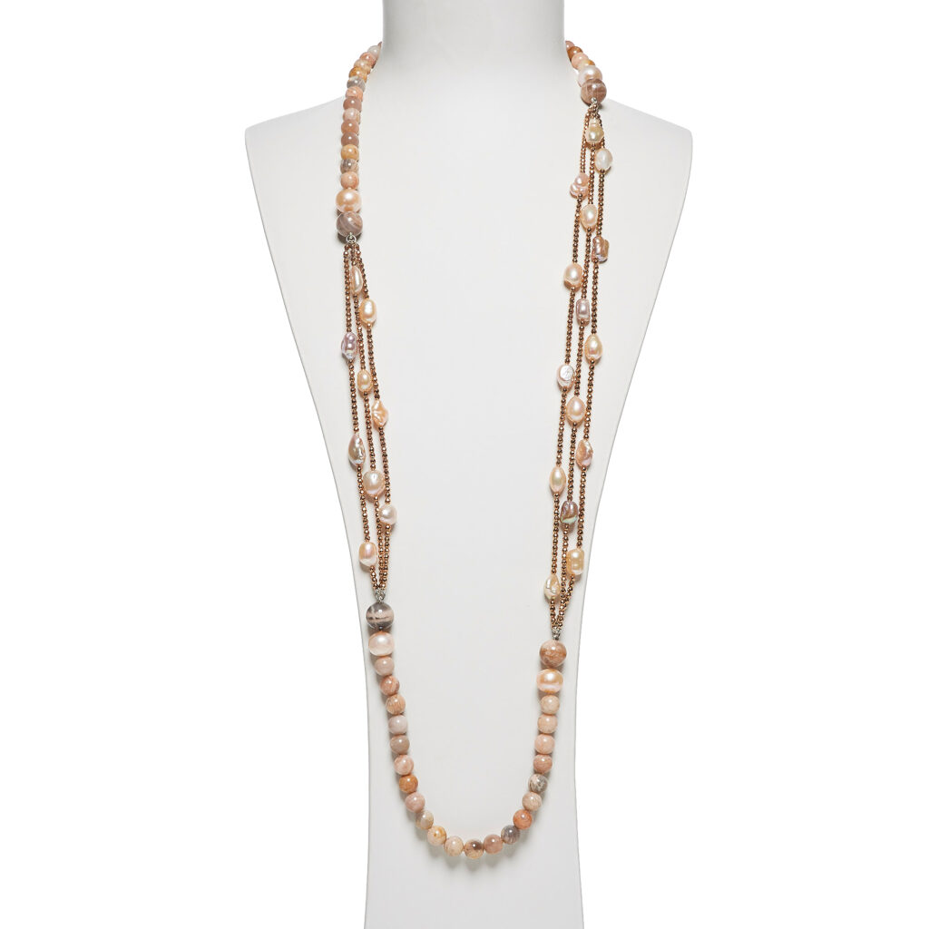 Collana in Pietra di Luna e Perle con Ematite rosata