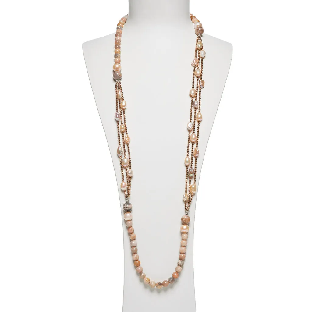 Collana in Pietra di Luna e Perle con Ematite rosata
