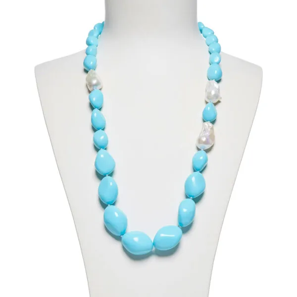 Collana in Pasta di Turchese e Perle con Chiusura in argento
