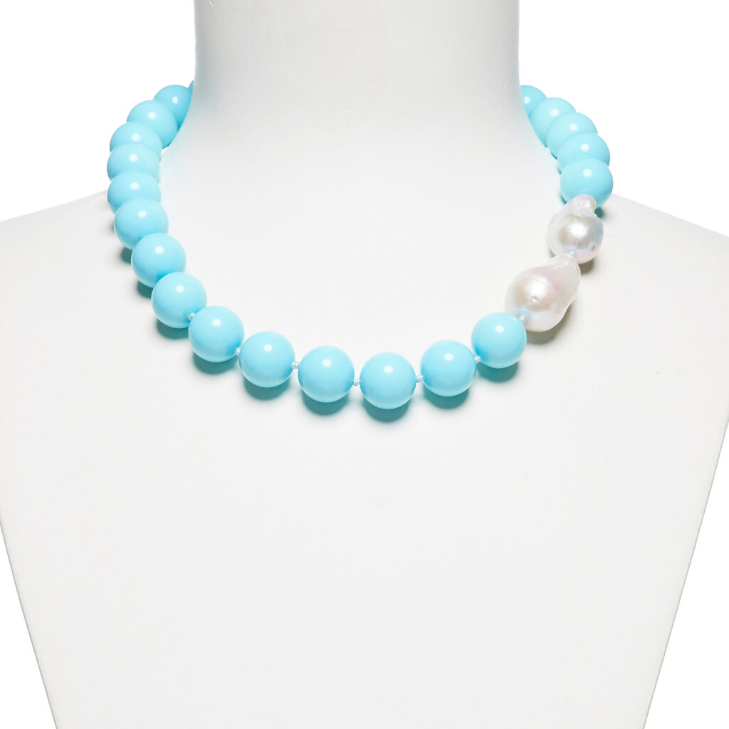 Collana corta in Pasta Turchese e Perle Barocche