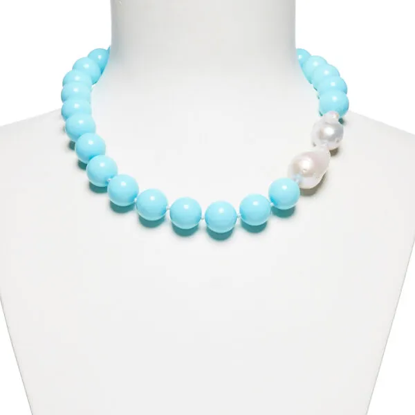 Collana corta in Pasta Turchese e Perle Barocche