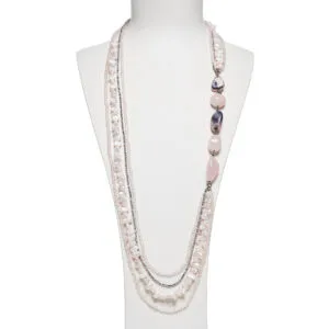 Collana multifilo in Rodonite, Quarzo Rosa e Perle