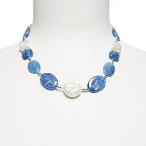 Collana in Cianite, Perle ed Ematite rodiata