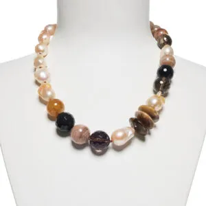 Collana in Perle, Legno Fossile ed Agata