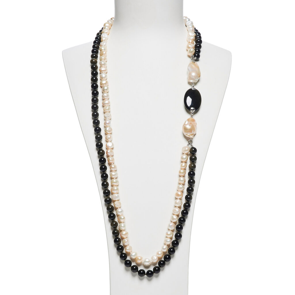 Collana a due fili in Perle ed Ossidiana Gold