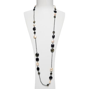 Collana in Ematite, Agata Nera, Ossidiana e Perle