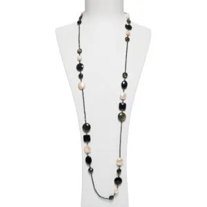 Collana in Ematite, Agata Nera, Ossidiana e Perle