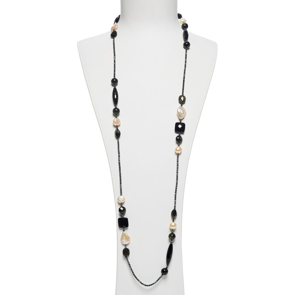 Collana in Ematite, Agata Nera, Ossidiana Gold e Perle