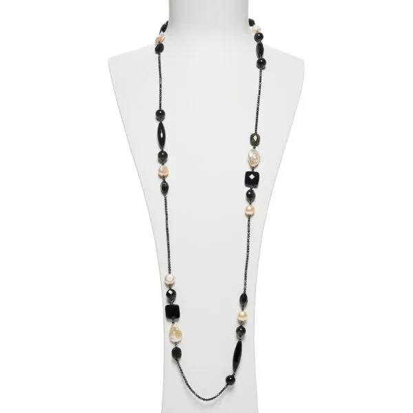 Collana in Ematite, Agata Nera, Ossidiana Gold e Perle