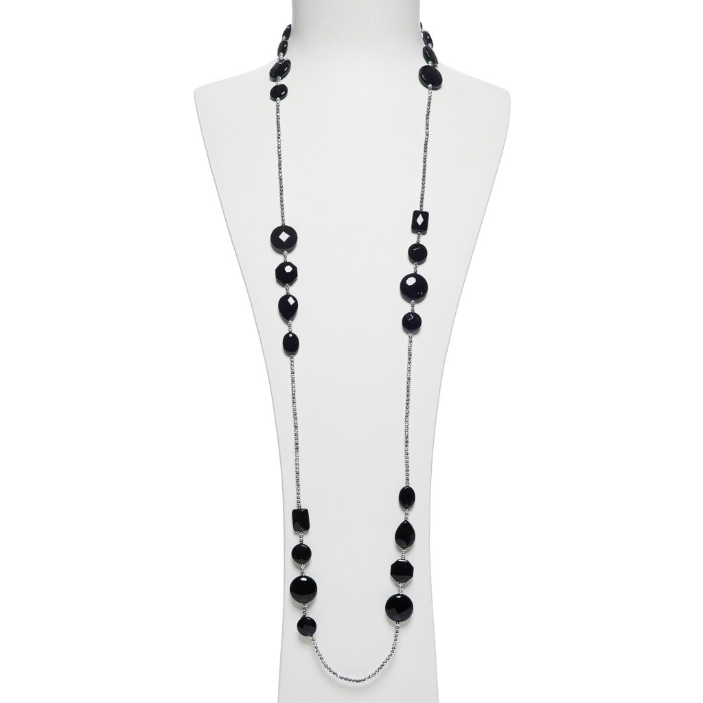 Collana lunga in Agata Nera ed Ematite