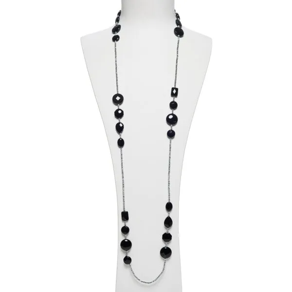 Collana lunga in Agata Nera ed Ematite
