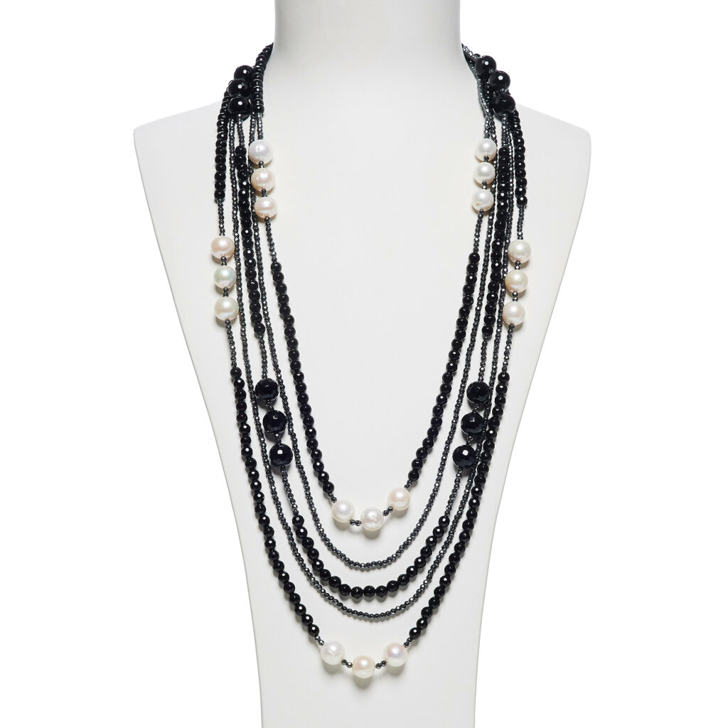 Collana multifilo in Agata Nera, ematite e Perle