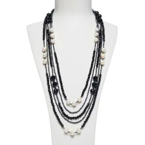 Collana multifilo in Agata Nera, ematite e Perle