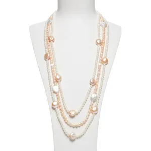 Collana a tre fili in Perle Bianche e Rosate