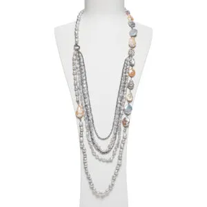 Collana multifilo in Perle grigie ed Ematite rodiata
