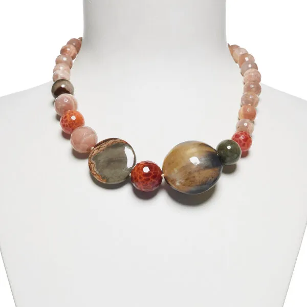 Collana in Pietra di Luna ed Agata con Corno