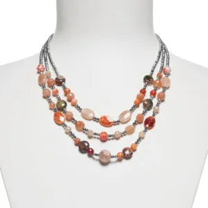 Collana in Agata di Fuoco, diaspro ed Ematite rodiata