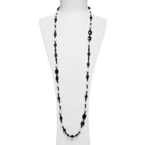 Collana lunga in Agata Nera e Perle