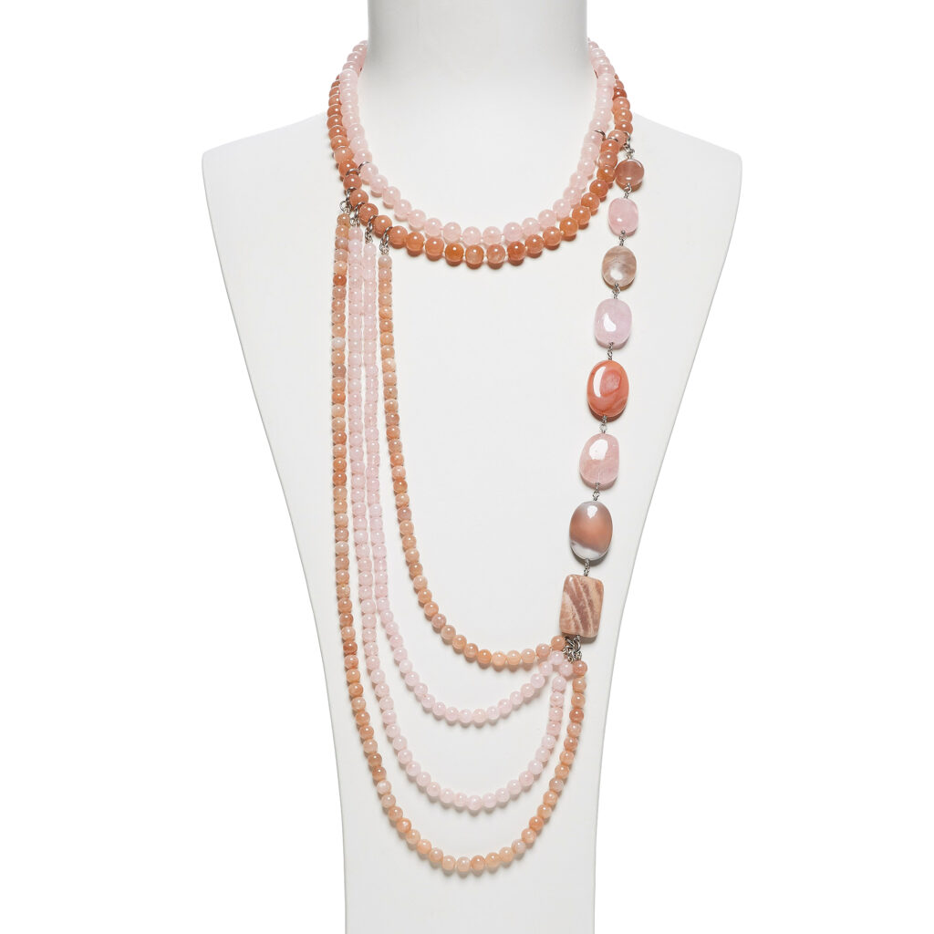 Collana multifilo in Pietra di Luna e Morganite
