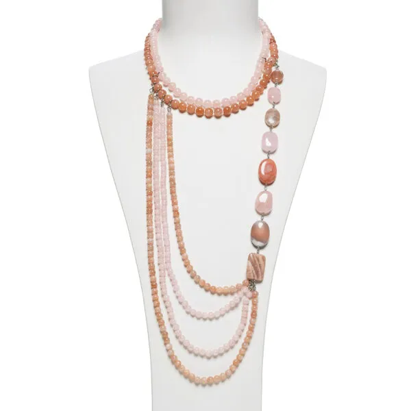 Collana multifilo in Pietra di Luna e Morganite