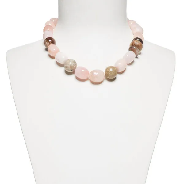 Collana in Morganite e Legno Fossile