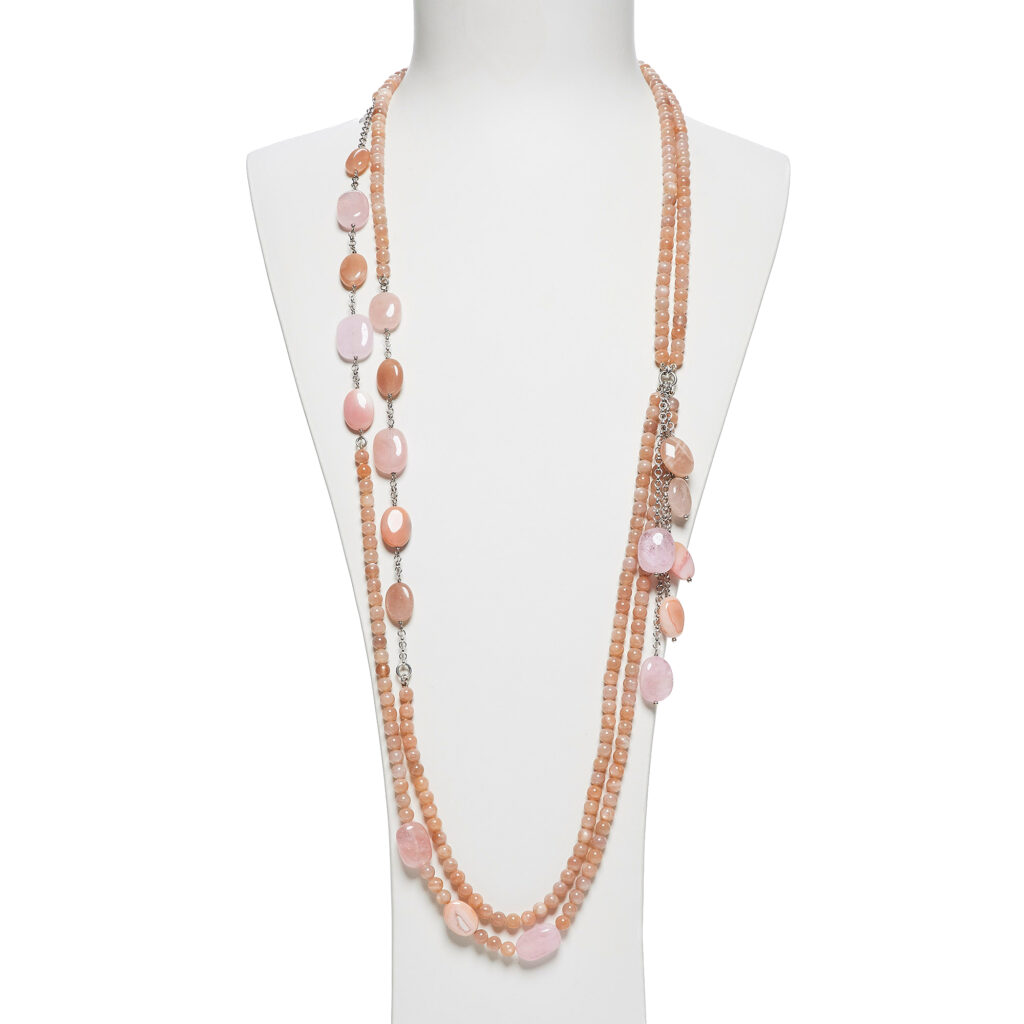 Collana in Pietra di Luna, Morganite e Botswana Rosa
