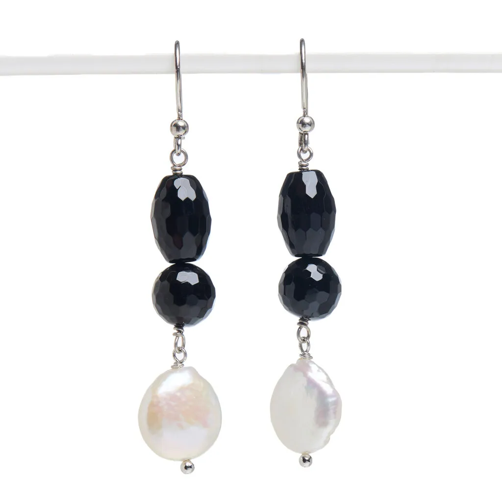 Orecchini in Agata Nera e Perle