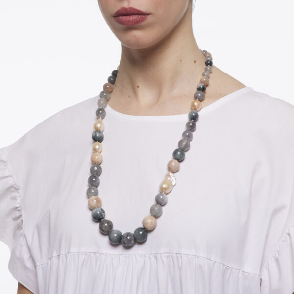 Collana in Quarzo Grigio e Pietra di Luna