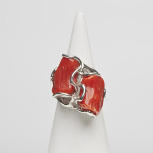 Anello Regolabile in Argento e Corallo Rosso