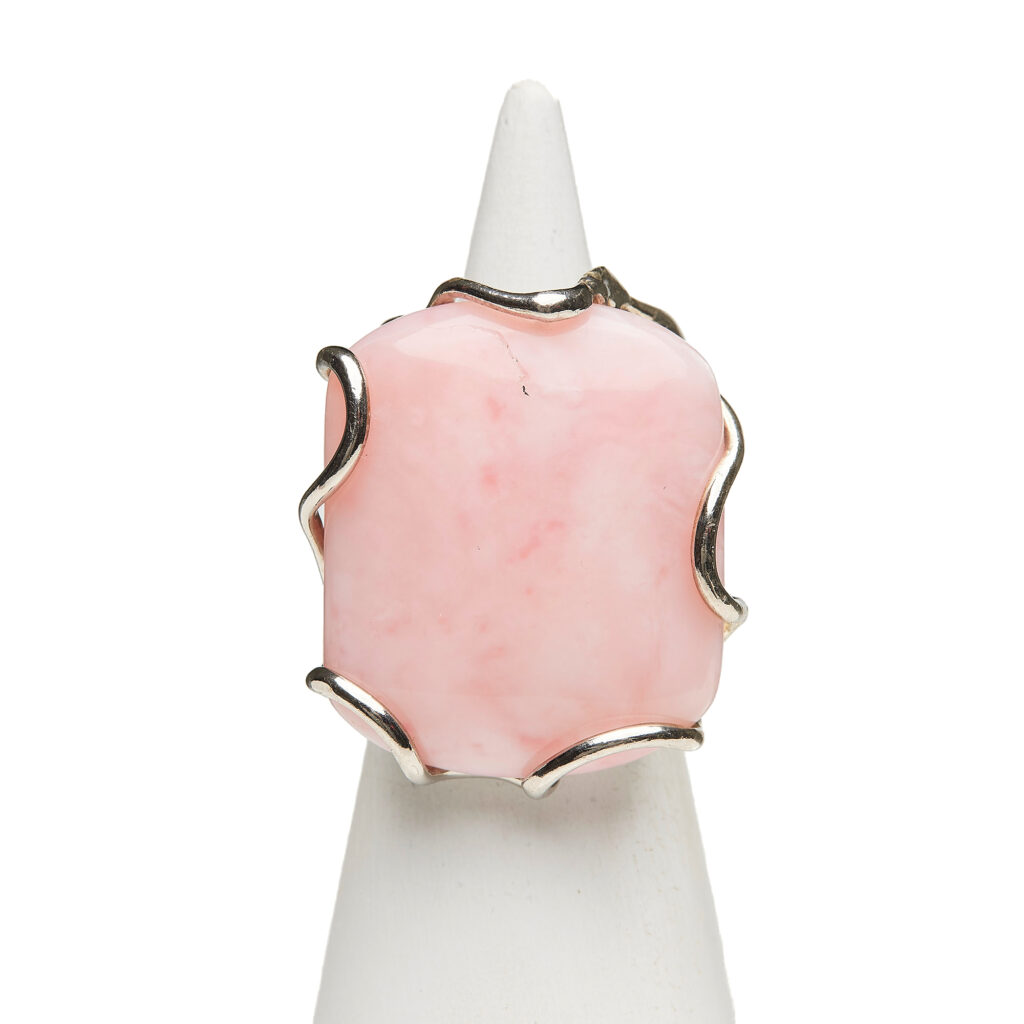 Bague réglable en argent avec opale rose