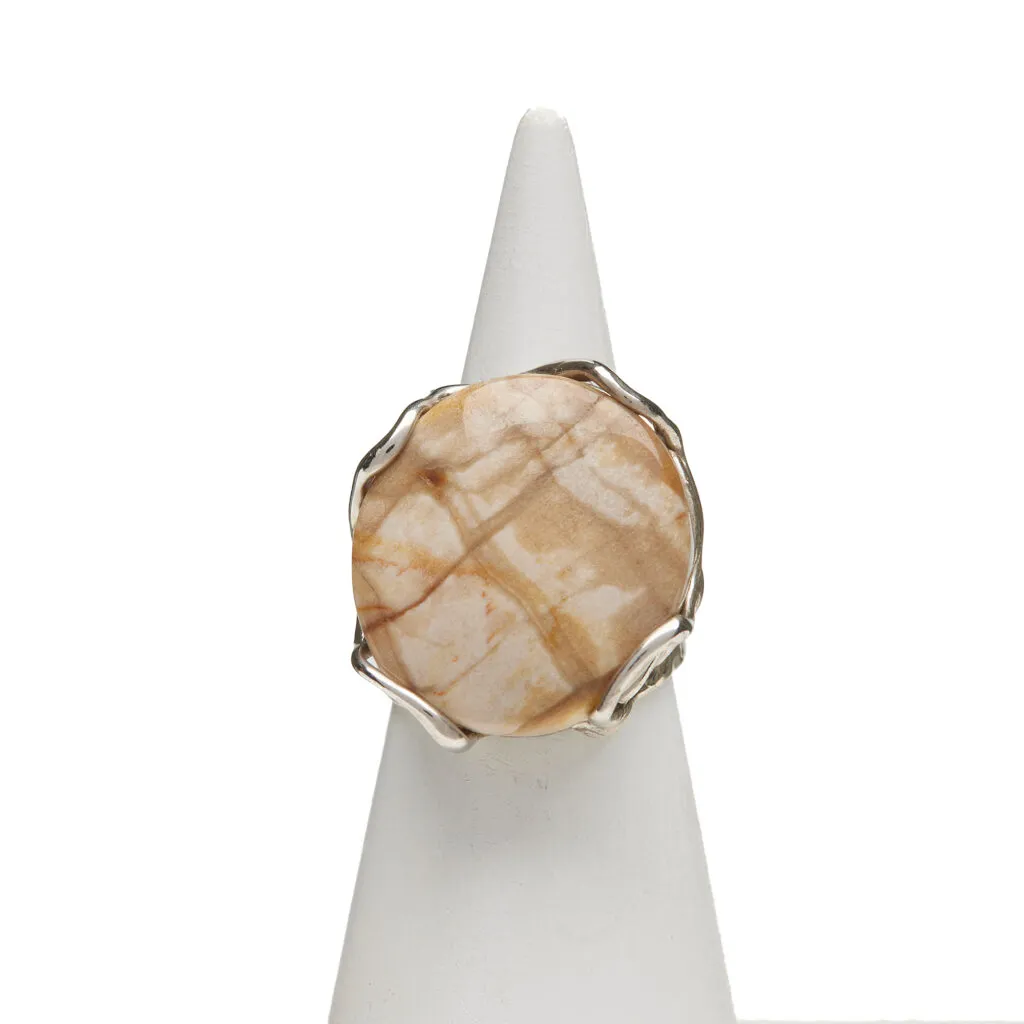 Anello Regolabile in Argento con Legno Fossile