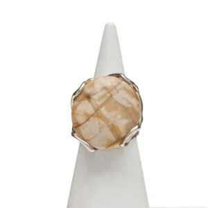 Anello Regolabile in Argento con Legno Fossile