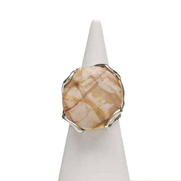 Anello Regolabile in Argento con Legno Fossile