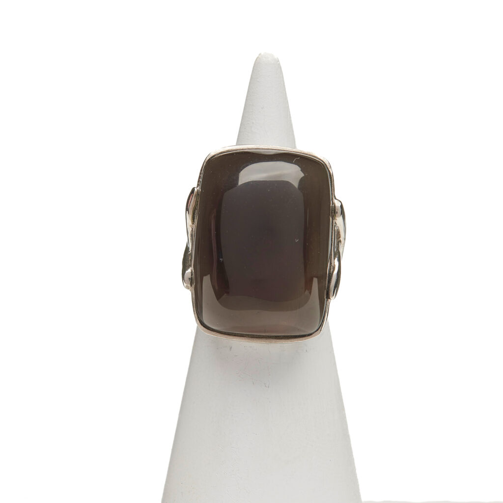 Anello Regolabile in argento e Quarzo Fumé