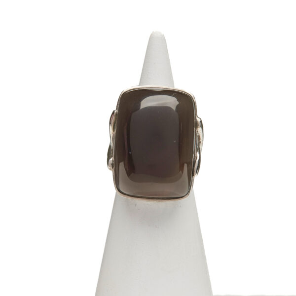 Anello Regolabile in argento e Quarzo Fumé