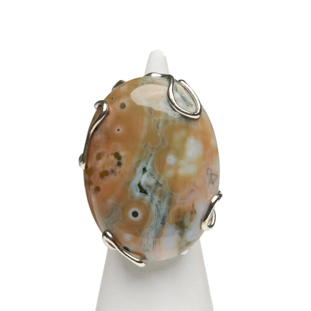 Anello Regolabile in Argento con Diaspro Oceanico
