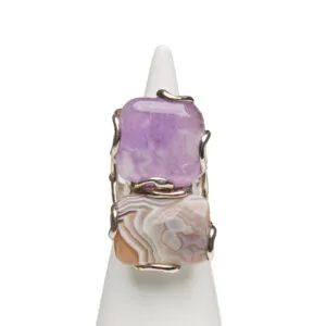 Zilveren verstelbare ring met amethist en Botswana Agaat