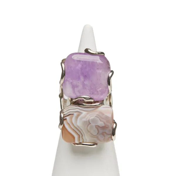 Anello Regolabile in Argento con Ametista ed Agata Botswana