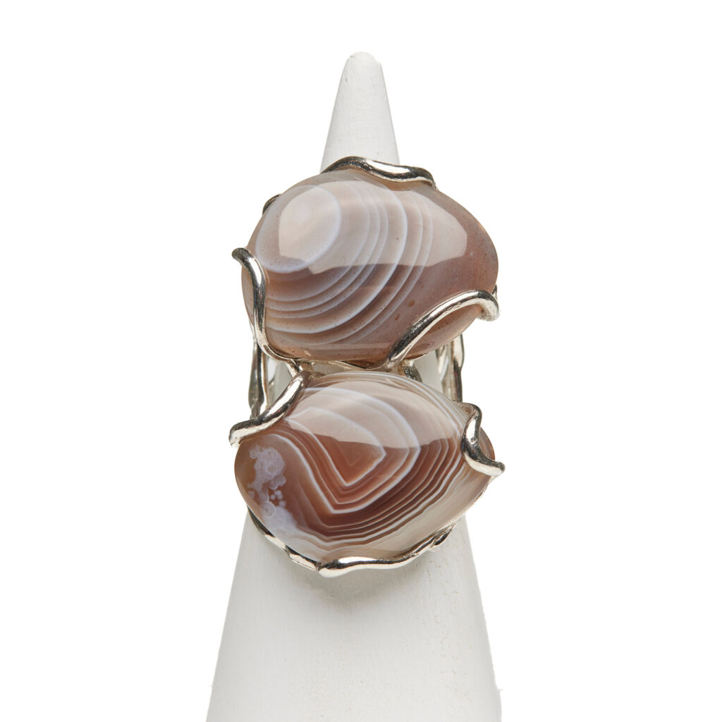 Bague réglable en argent avec agate du Botswana