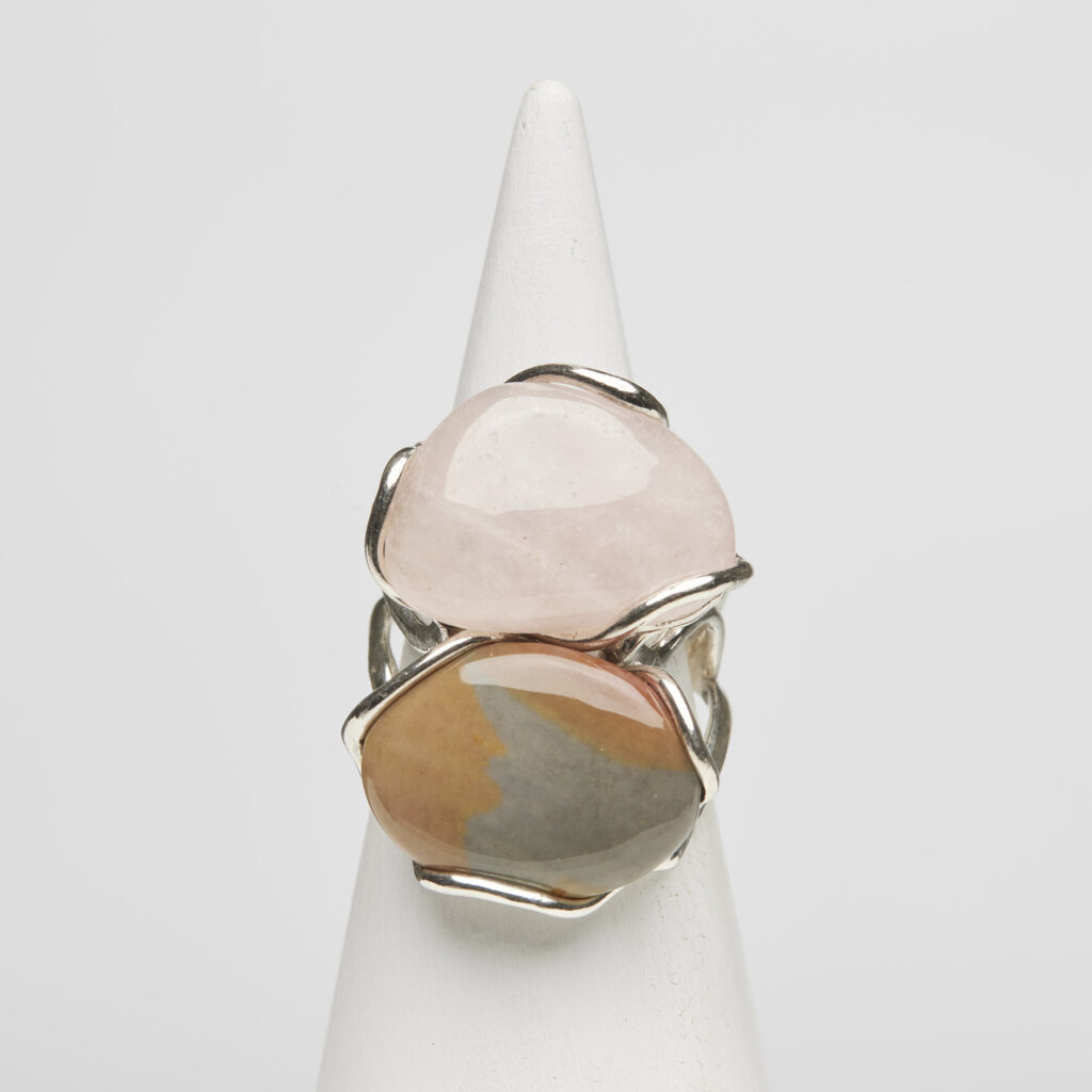 Anello Regolabile in Argento con Morganite e Diaspro