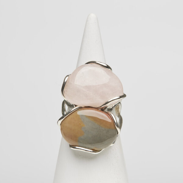 Anello Regolabile in Argento con Morganite e Diaspro