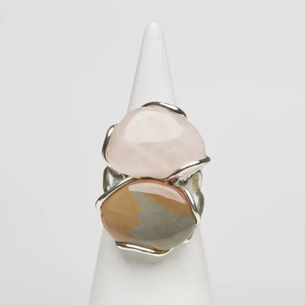 Anello Regolabile in Argento con Morganite e Diaspro