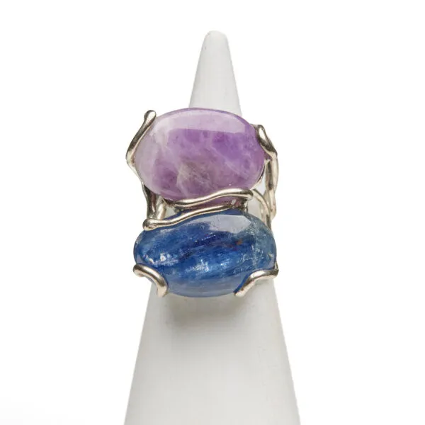 Anello regolabile in Argento con Cianite ed Ametista