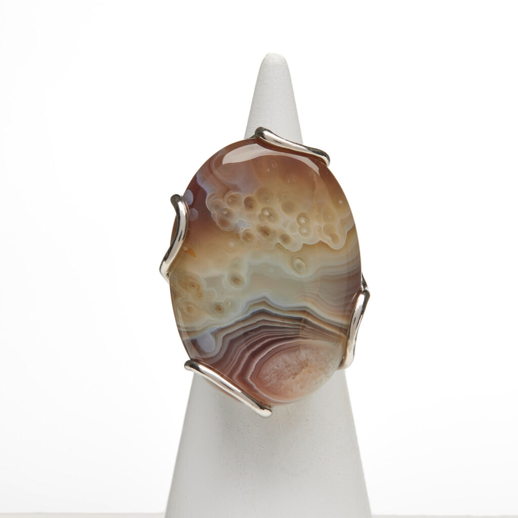 Bague réglable en argent avec agate du Botswana