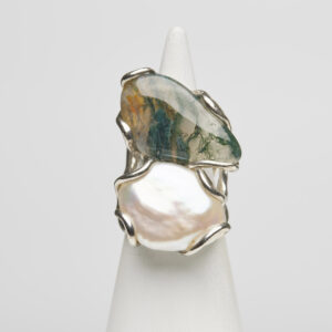 Anello in Argento con Agata Muschiata e Perla