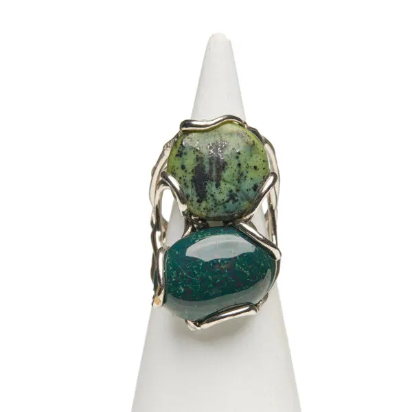 Anello Regolabile in Argento con Agata Muschiata e Giada